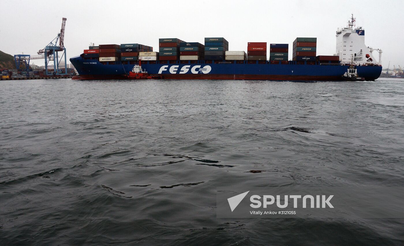 Fesco Diomid container ship arrives in port of Vladivostok