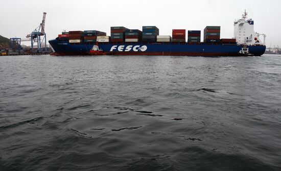 Fesco Diomid container ship arrives in port of Vladivostok
