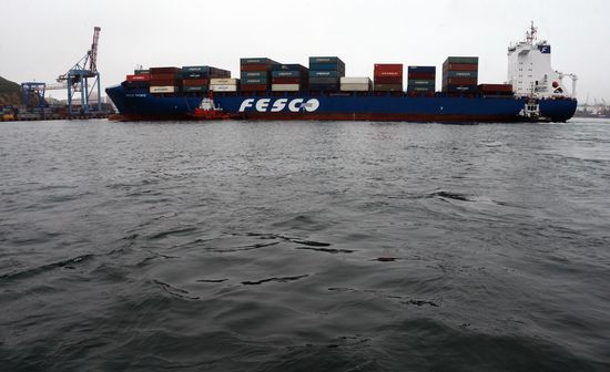 Fesco Diomid container ship arrives in port of Vladivostok