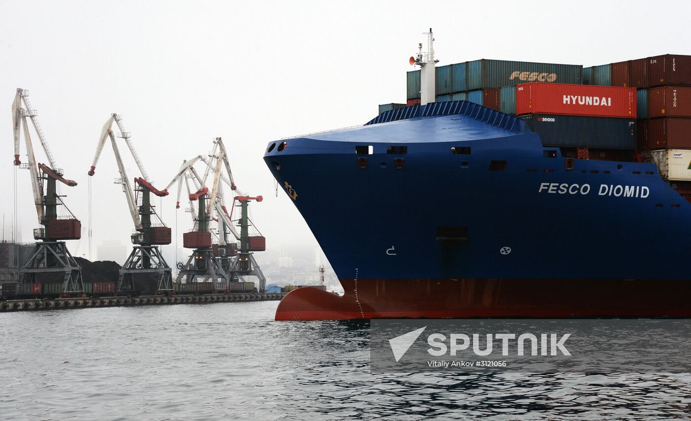 Fesco Diomid container ship arrives in port of Vladivostok