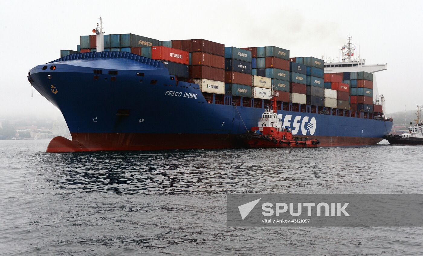 Fesco Diomid container ship arrives in port of Vladivostok