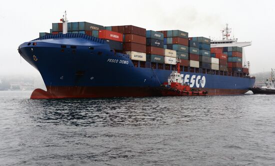 Fesco Diomid container ship arrives in port of Vladivostok