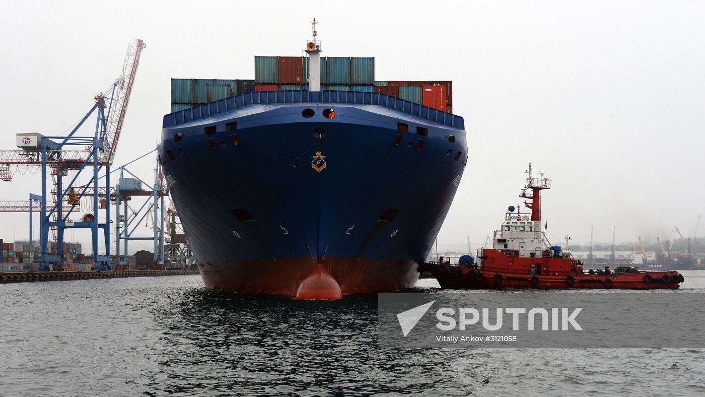 Fesco Diomid container ship arrives in port of Vladivostok