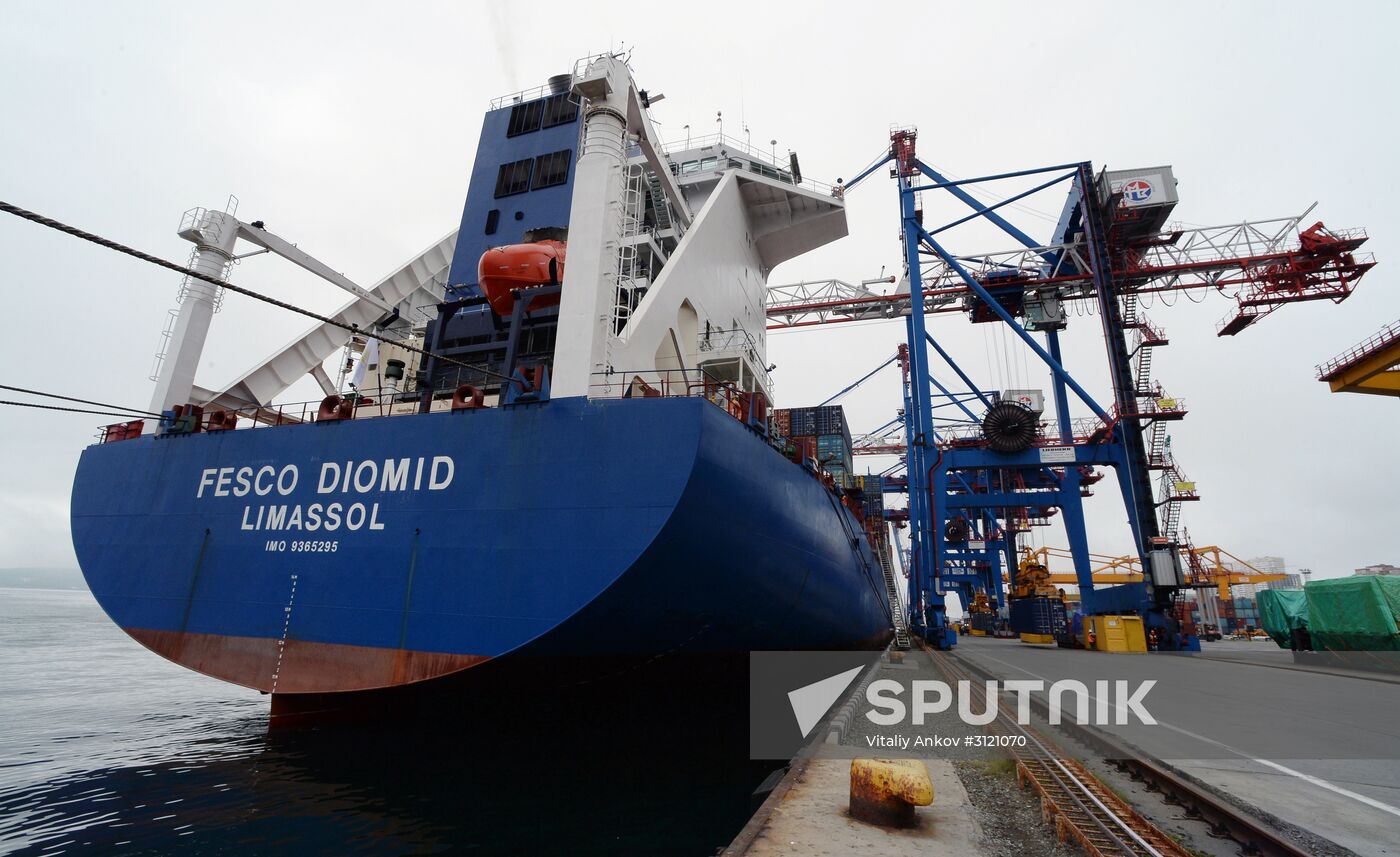 Fesco Diomid container ship arrives in port of Vladivostok