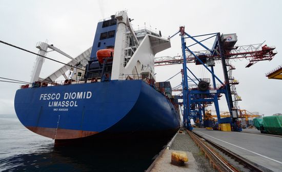 Fesco Diomid container ship arrives in port of Vladivostok