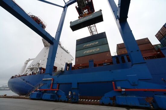 Fesco Diomid container ship arrives in port of Vladivostok