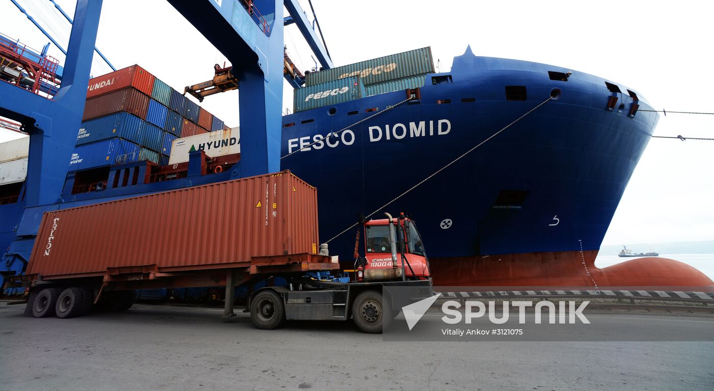 Fesco Diomid container ship arrives in port of Vladivostok