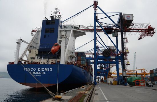 Fesco Diomid container ship arrives in port of Vladivostok