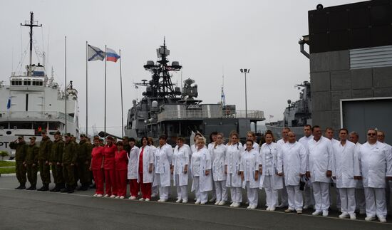 The Irtysh hospital ship is welcomed at Vladivostok port