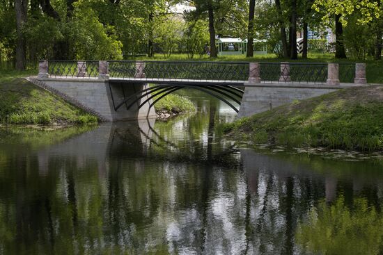 Metal bridge on Ozerki ponds
