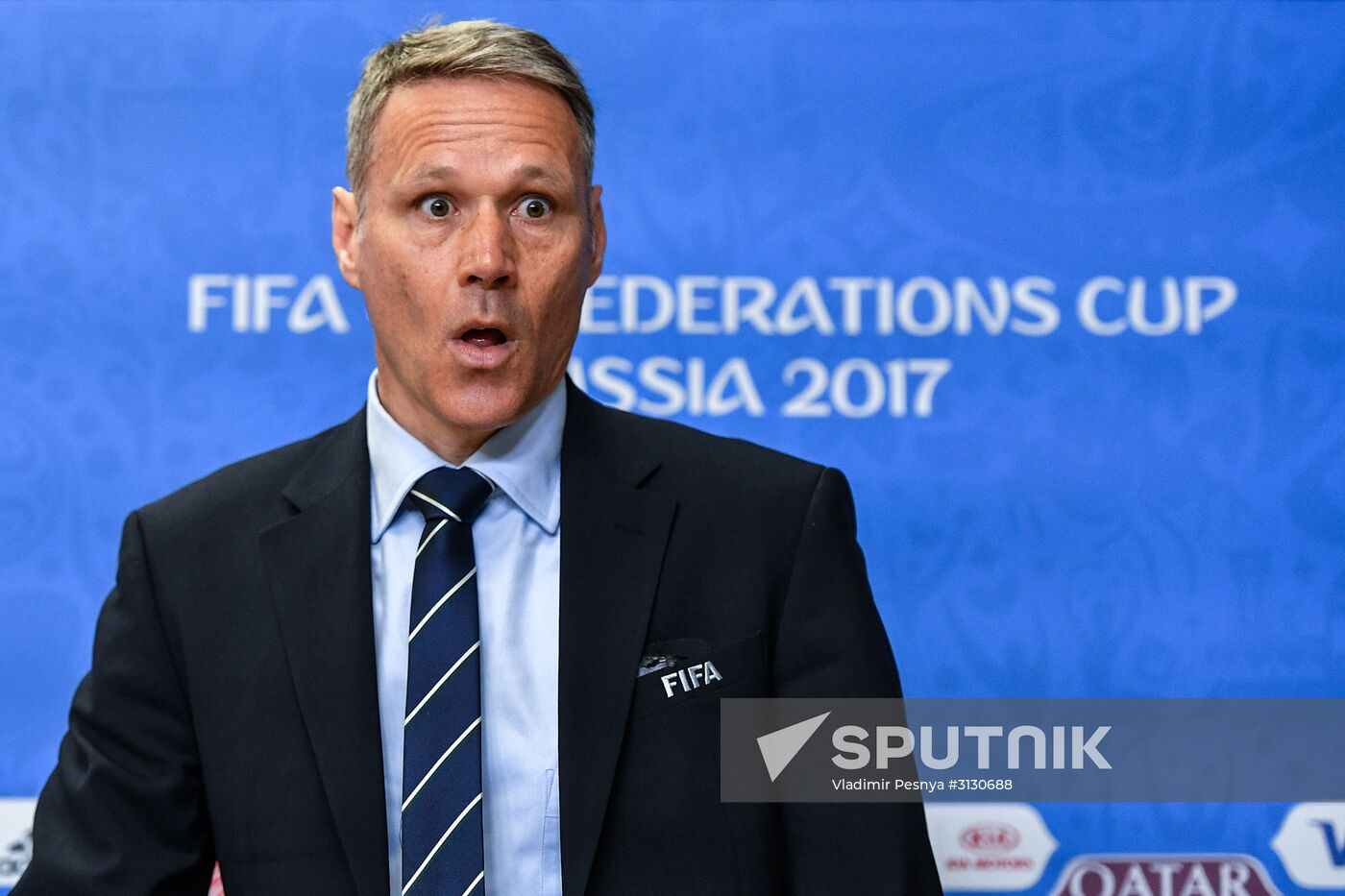 Football. 2017 Confederations Cup. News conference on Goal Decision System