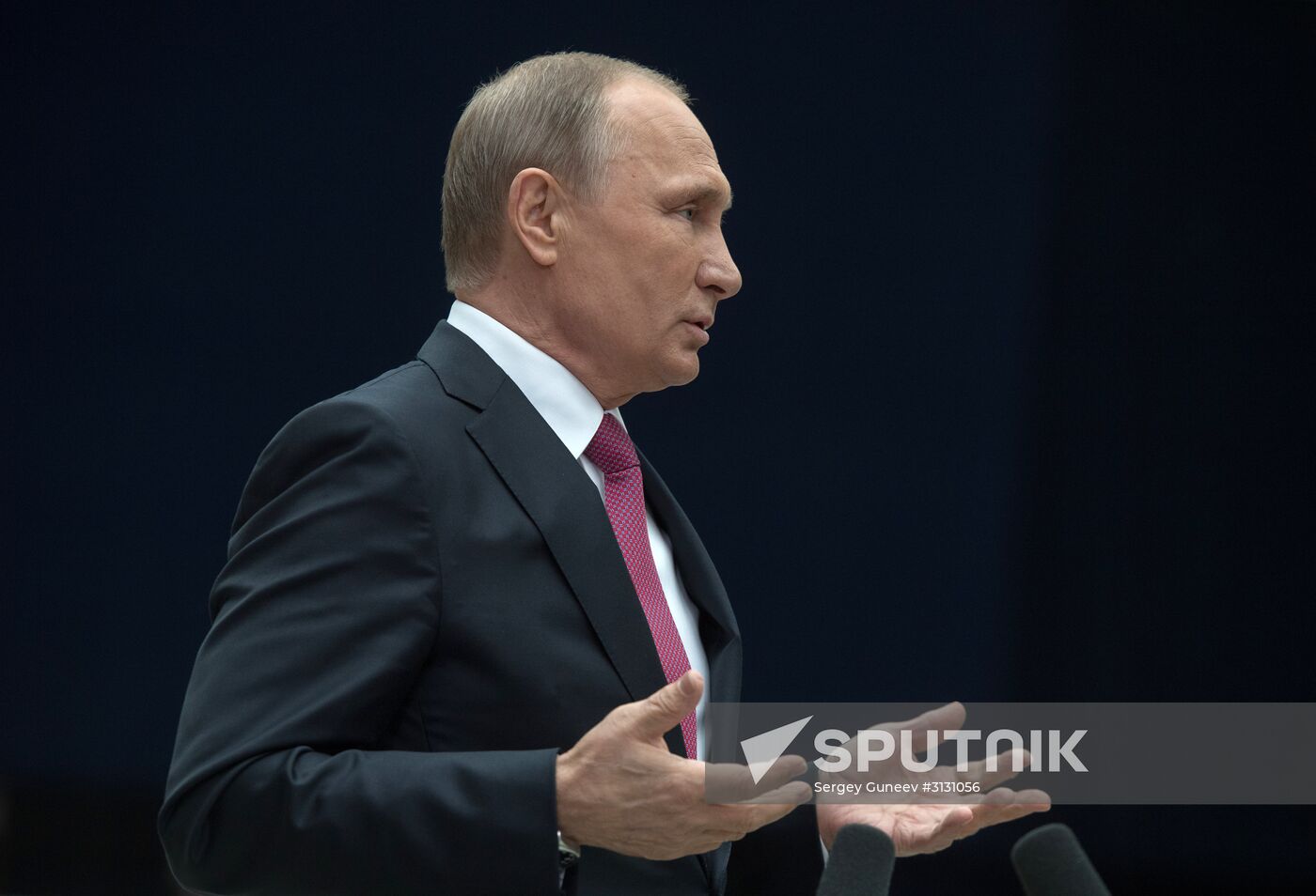 Russian President Vladimir Putin answers journalists' questions