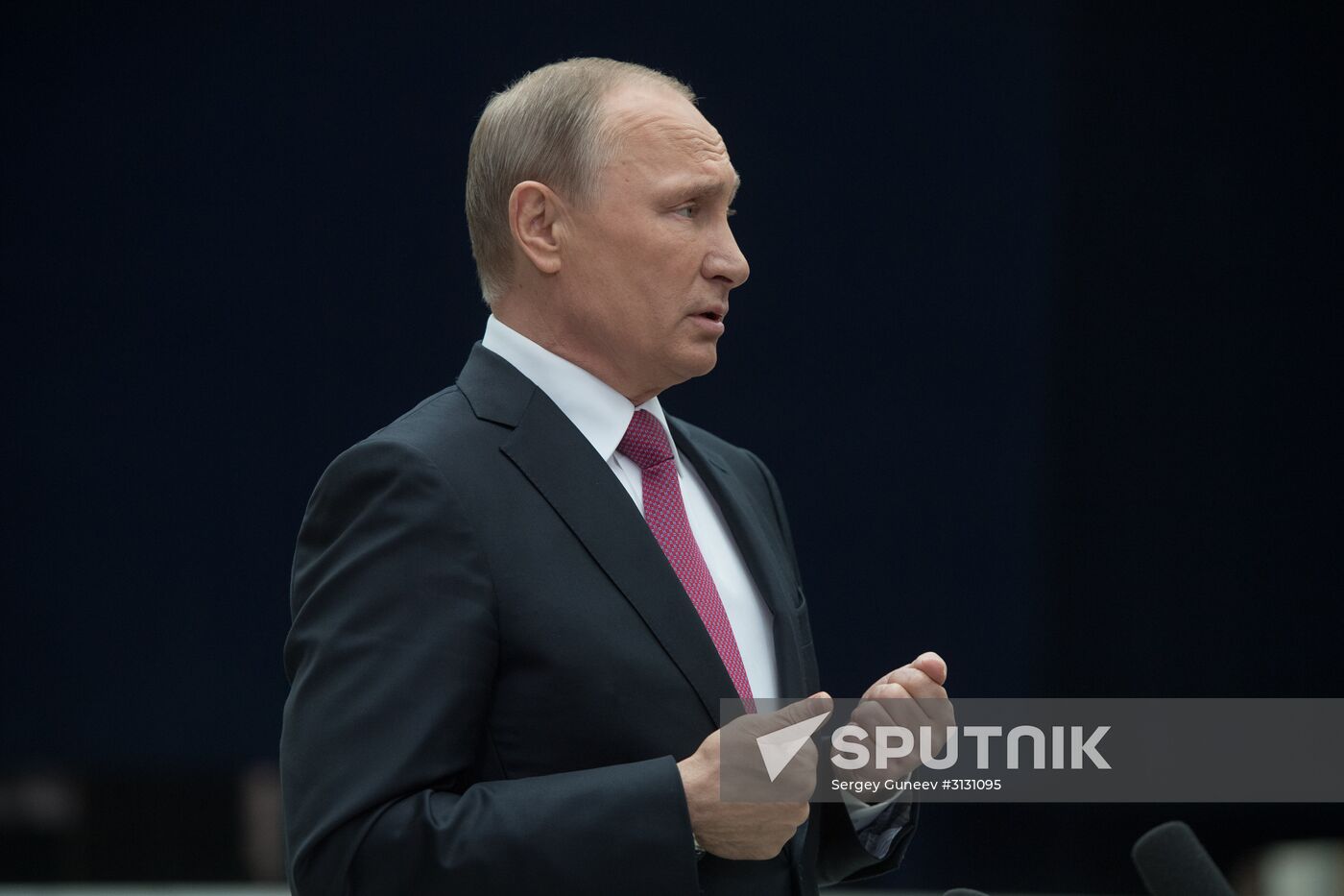 Russian President Vladimir Putin answers journalists' questions
