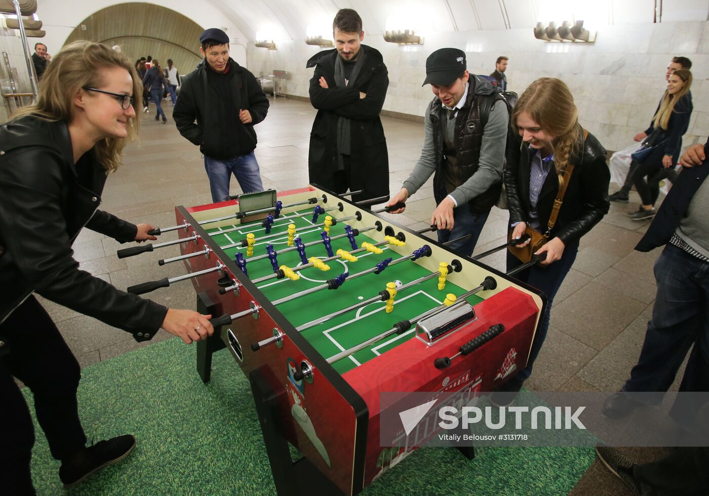 Foosball tables put in Moscow metro
