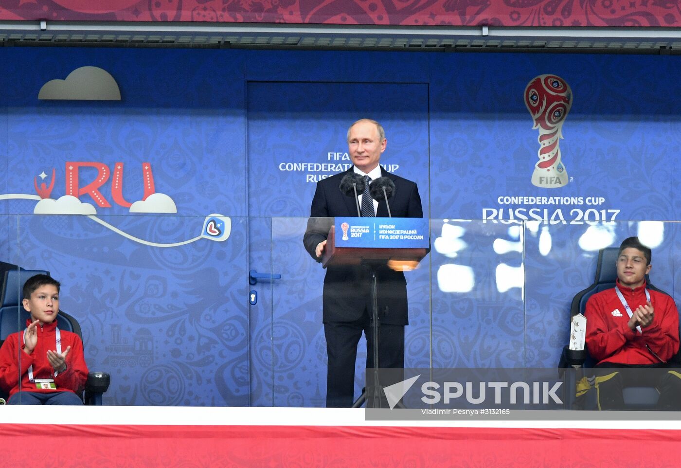 President Putin, Prime Minister Medvedev attend Confederations Cup opening match