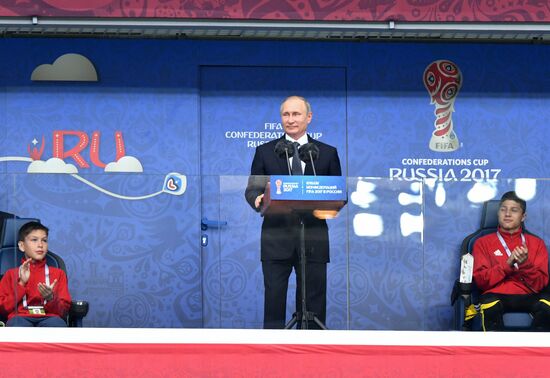 President Putin, Prime Minister Medvedev attend Confederations Cup opening match