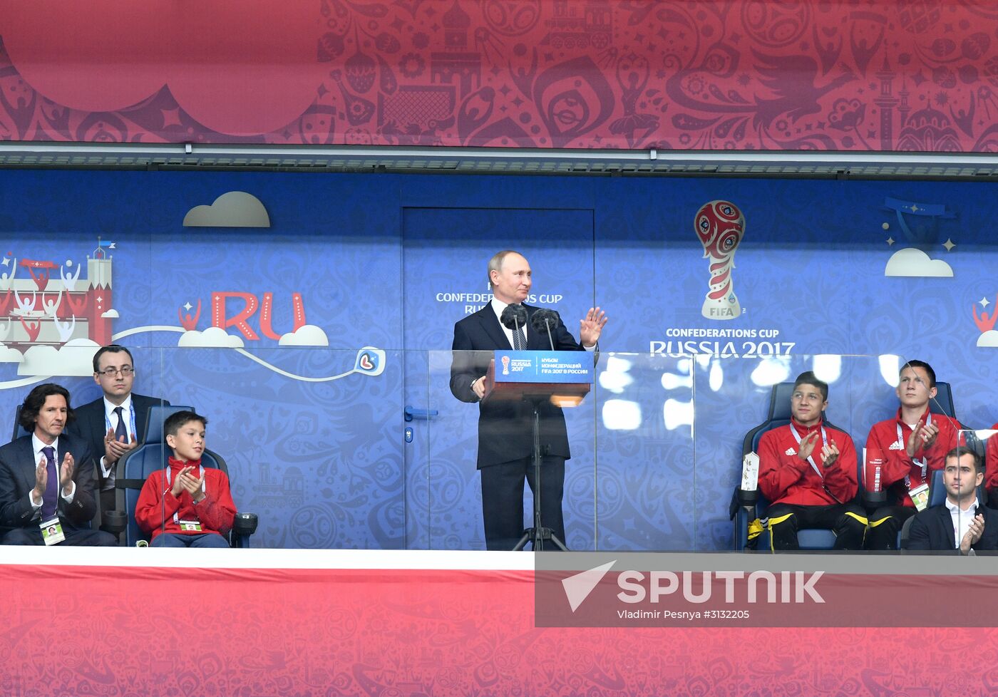 President Putin, Prime Minister Medvedev attend Confederations Cup opening match