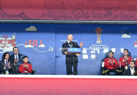 President Putin, Prime Minister Medvedev attend Confederations Cup opening match