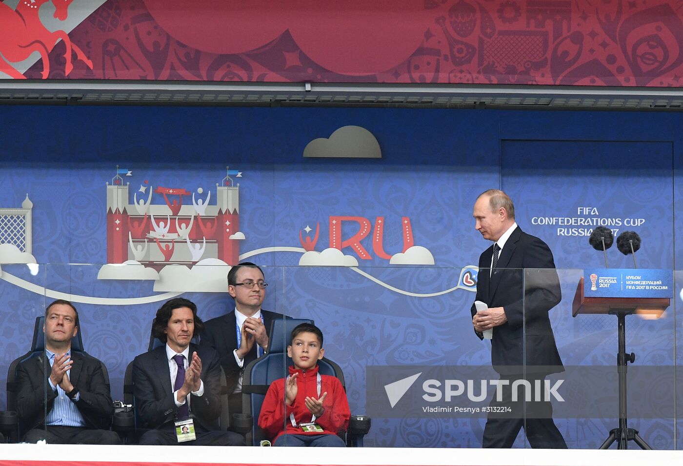 President Putin, Prime Minister Medvedev attend Confederations Cup opening match