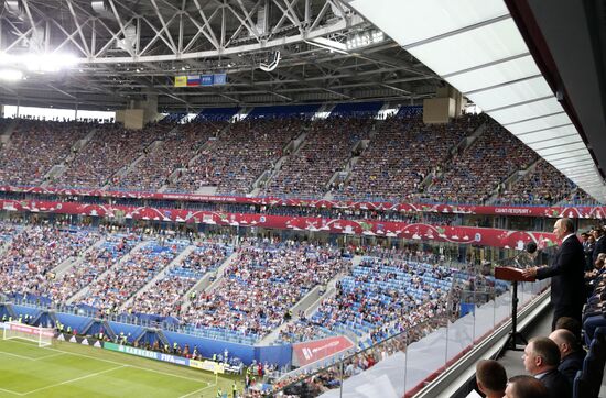 President Putin, Prime Minister Medvedev attend Confederations Cup opening match