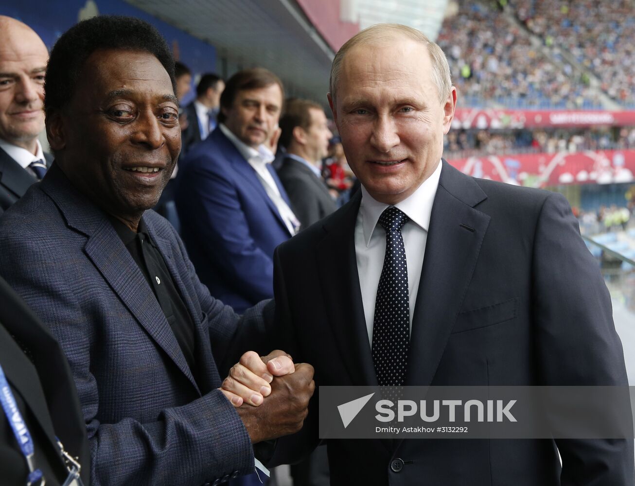 President Putin, Prime Minister Medvedev attend Confederations Cup opening match