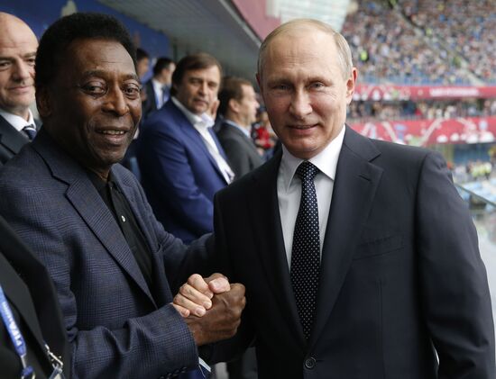 President Putin, Prime Minister Medvedev attend Confederations Cup opening match