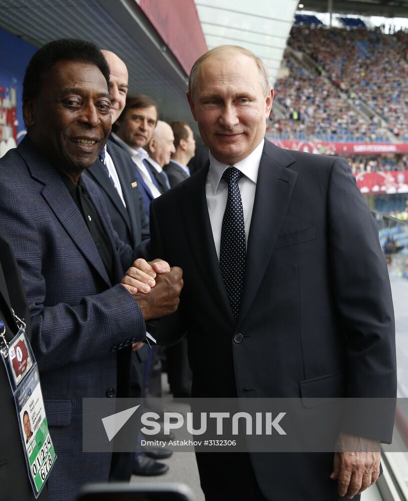 President Putin, Prime Minister Medvedev attend Confederations Cup opening match