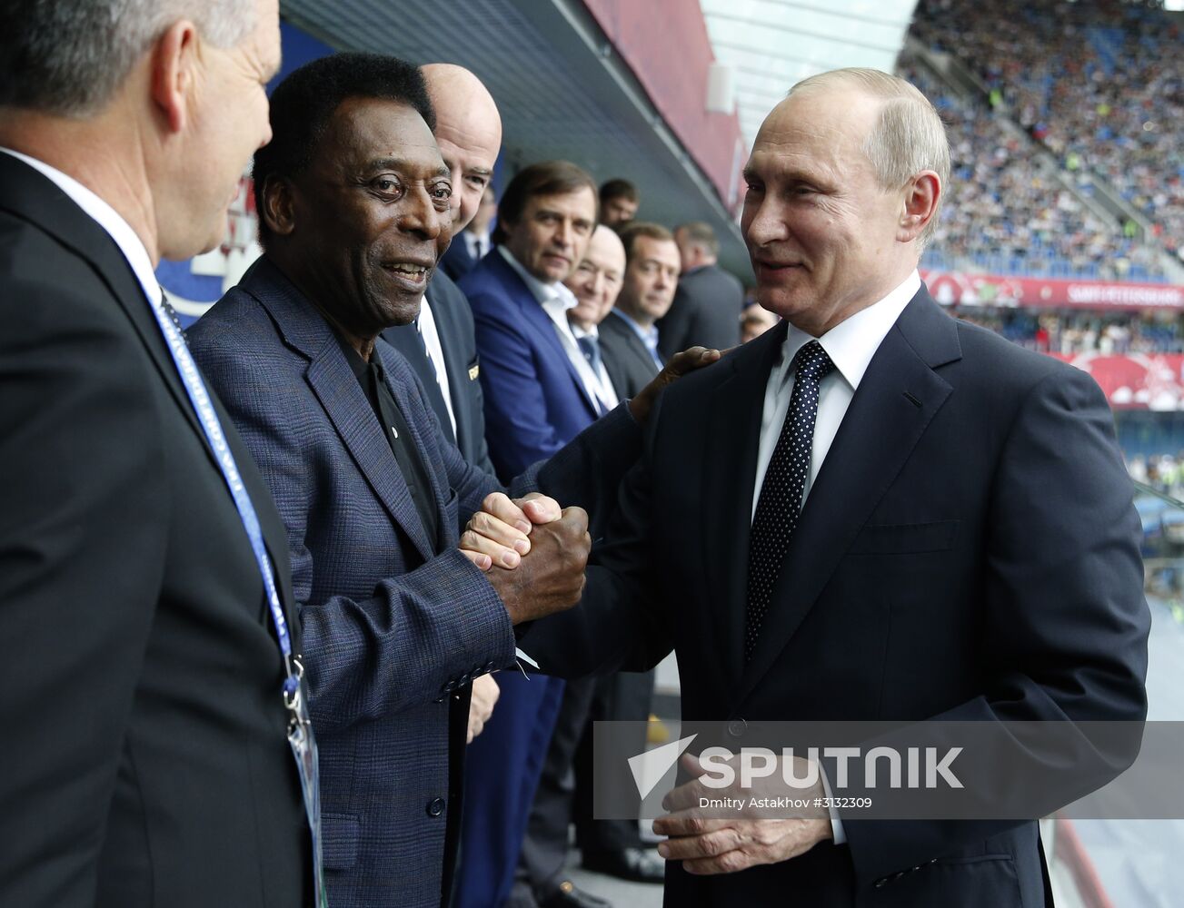 President Putin, Prime Minister Medvedev attend Confederations Cup opening match
