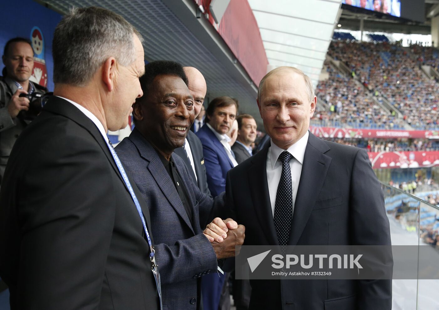 President Putin, Prime Minister Medvedev attend Confederations Cup opening match