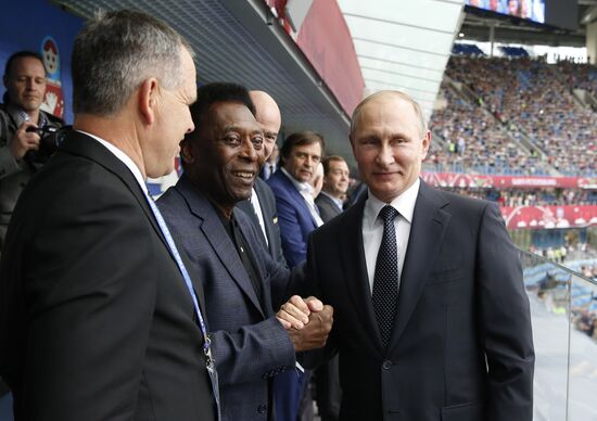 President Putin, Prime Minister Medvedev attend Confederations Cup opening match