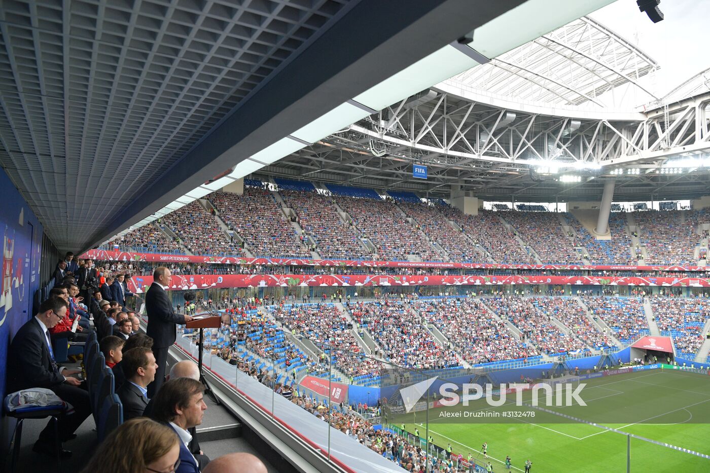 President Putin, Prime Minister Medvedev attend Confederations Cup opening match