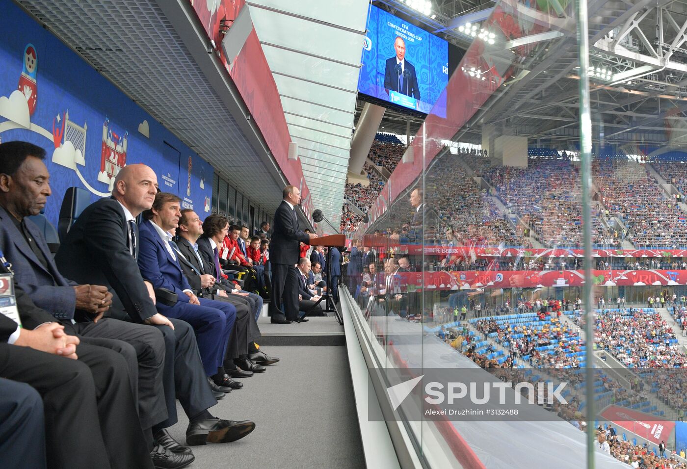 President Putin, Prime Minister Medvedev attend Confederations Cup opening match