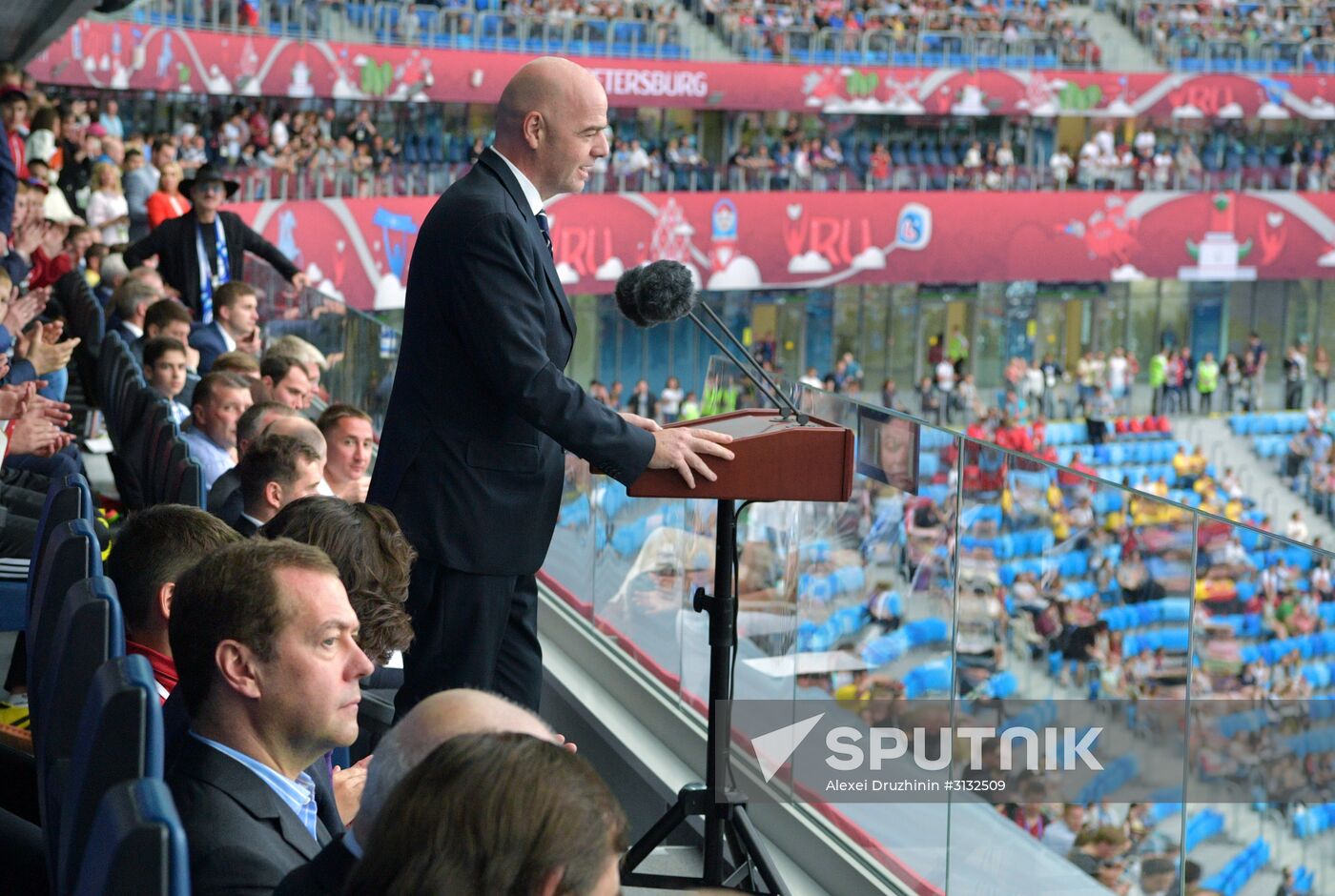 President Putin, Prime Minister Medvedev attend Confederations Cup opening match