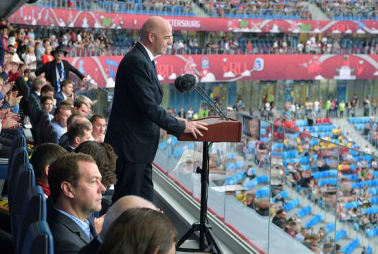 President Putin, Prime Minister Medvedev attend Confederations Cup opening match