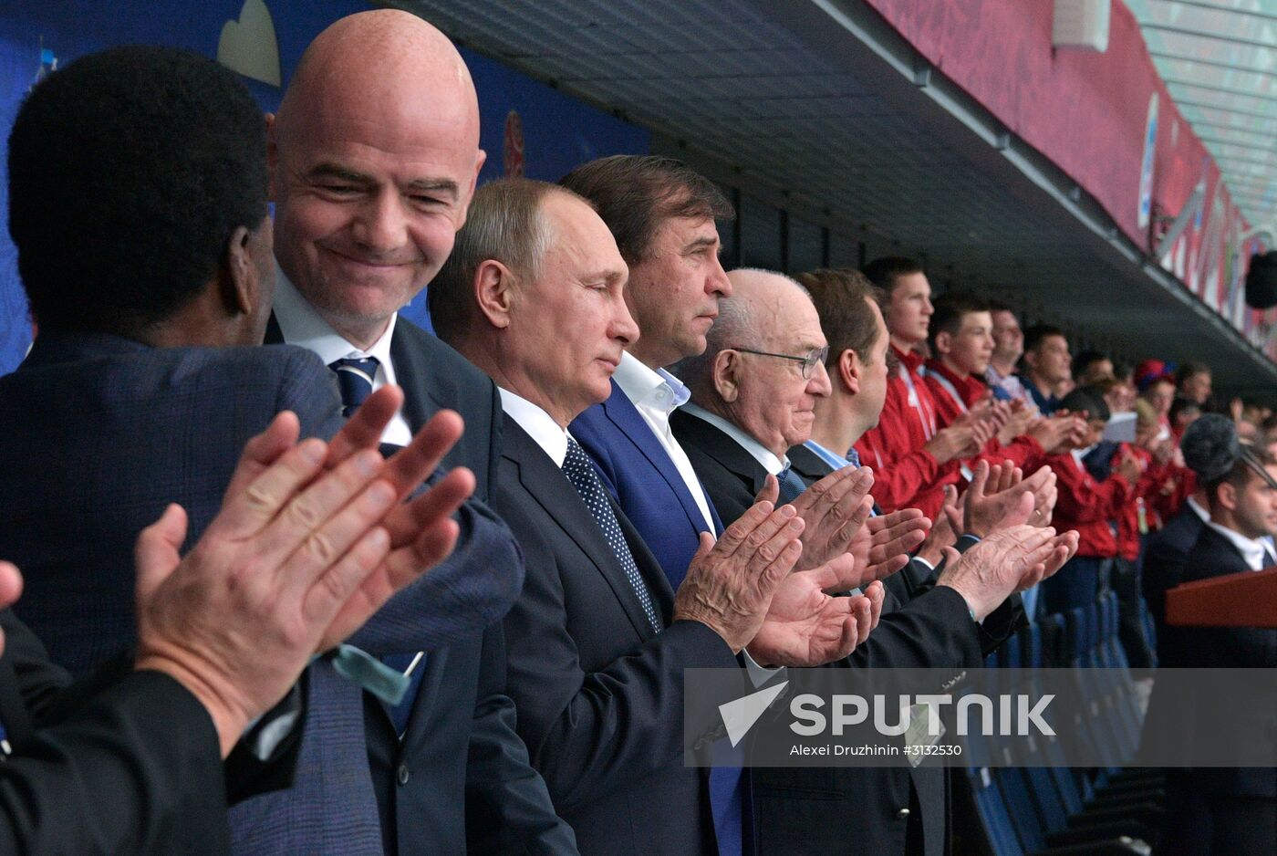 President Putin, Prime Minister Medvedev attend Confederations Cup opening match