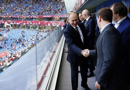 President Putin, Prime Minister Medvedev attend Confederations Cup opening match
