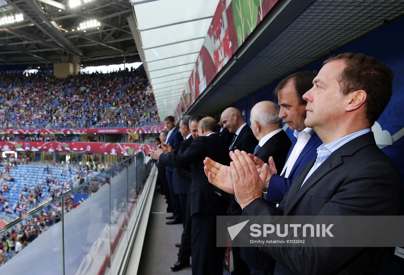President Putin, Prime Minister Medvedev attend Confederations Cup opening match