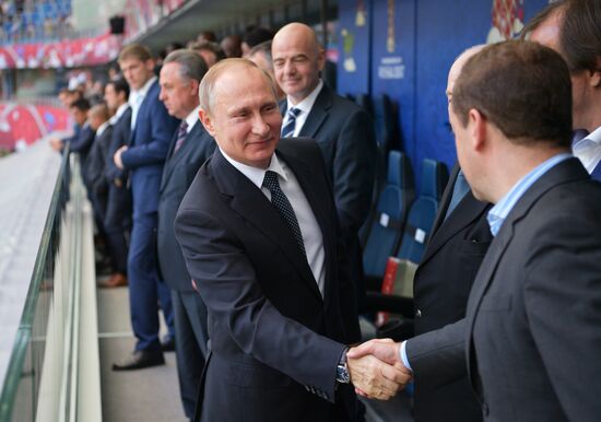 President Putin, Prime Minister Medvedev attend Confederations Cup opening match