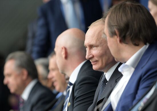 President Putin, Prime Minister Medvedev attend Confederations Cup opening match