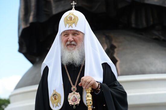 Consecration of Reunification monument near Christ the Savior Cathedral in Moscow