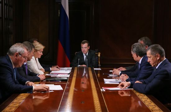 Russian Prime Minister Dmitry Medvedev chairs meeting with his deputies