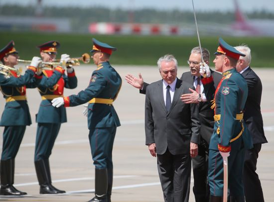 Brazilian President Michel Temer arrives in Moscow