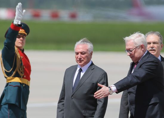 Brazilian President Michel Temer arrives in Moscow