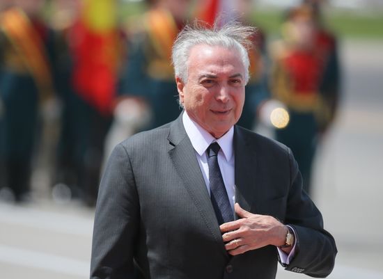 Brazilian President Michel Temer arrives in Moscow