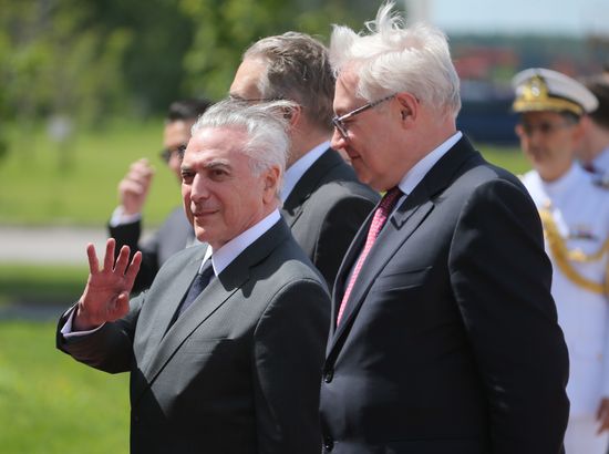 Brazilian President Michel Temer arrives in Moscow