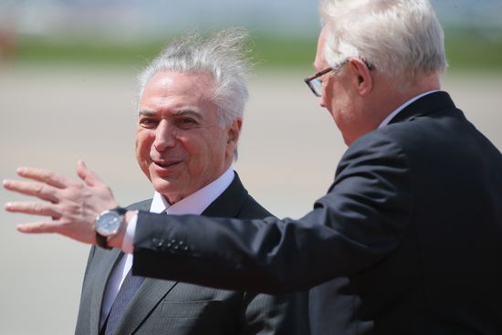 Brazilian President Michel Temer arrives in Moscow