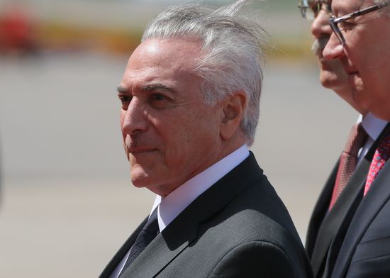 Brazilian President Michel Temer arrives in Moscow