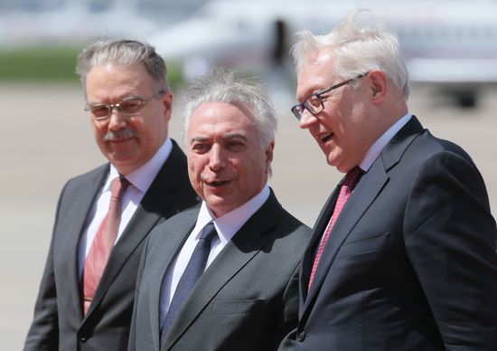 Brazilian President Michel Temer arrives in Moscow