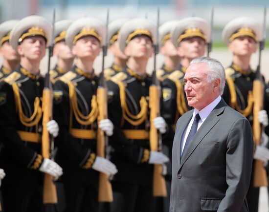 Brazilian President Michel Temer arrives in Moscow