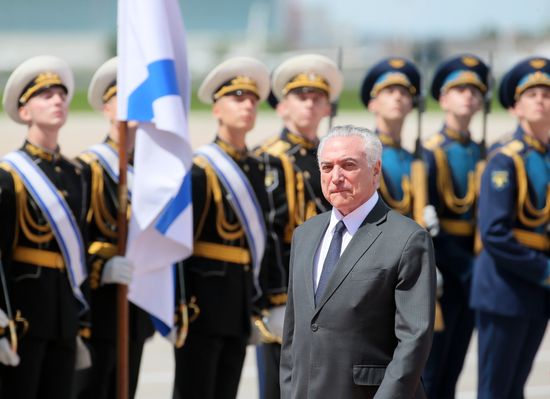 Brazilian President Michel Temer arrives in Moscow